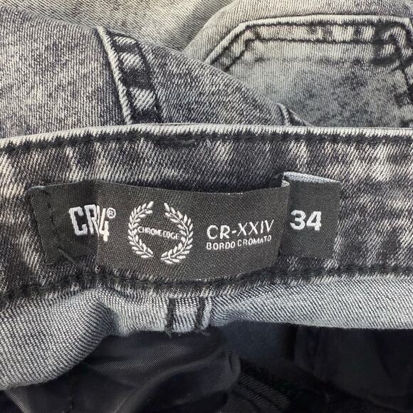 CR24 Jeans Women's 34 (18) Black Chrome Edge Acid Wash Distressed Tapered Leg - Picture 7 of 14